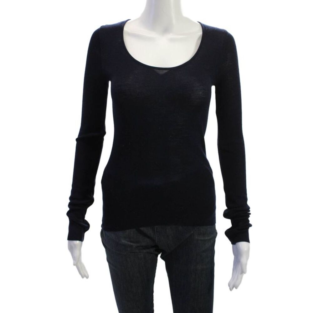 Scanlan Theodore Womens Basic Merino Wool Round Neck Sweater Dark Blue Size S